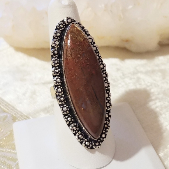 Artisan Jewelry - NWOT Dramatic Natural Red Moss Agate Ring .925 Sterling Overlay